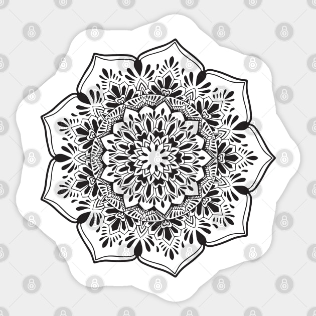 Black Mandala Meditation Henna Inspired Buddhism Radiate Positivity Radiate Flower Geometric Design Indian Morrocan Yoga tshirt wall art phone case Sticker by ajillustration